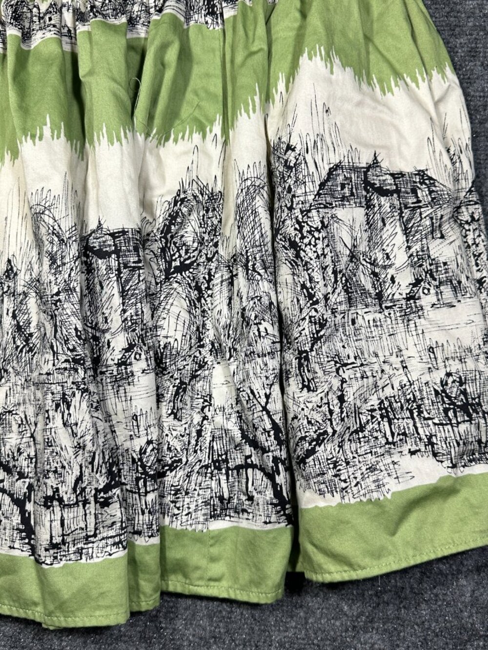 Anthropologie Odille Skirt Womens 4 Green Print Cotton Side Zipper Lined - Picture 2 of 6